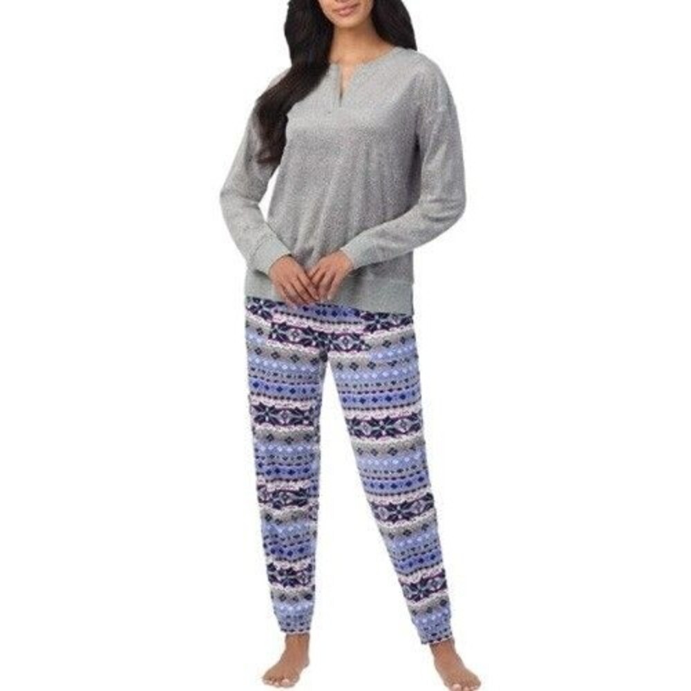 Nautica Cozy Silky Fleece Pajamas Womens XXL NWT Gray Fair Isle Loungewear Set